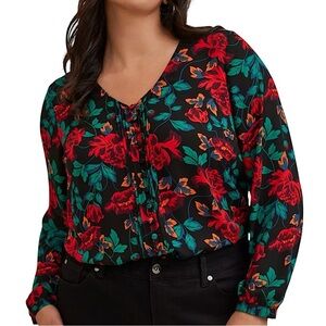 TORRID VIBRANT FLORAL LONG SLEEVE BLOUSE SZ 5X/28